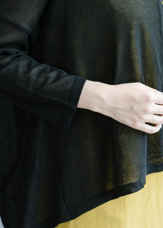 For Work Black Fall Fall Cotton Linen O Neck Batwing Sleeve Tops