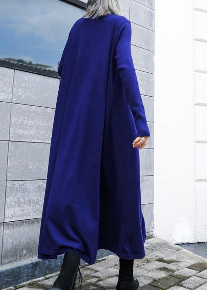For Work Blue Sweater Dress Design High Neck Large Hem Art Fall Knit Dress