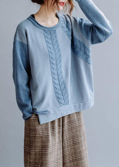 For Work Blue Crane Tops O Neck Knitted Blouse