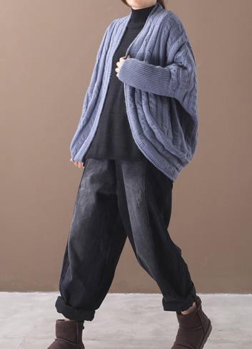 For Work Blue Knit Cardigans Fall Winter Asymmetric Knitwear