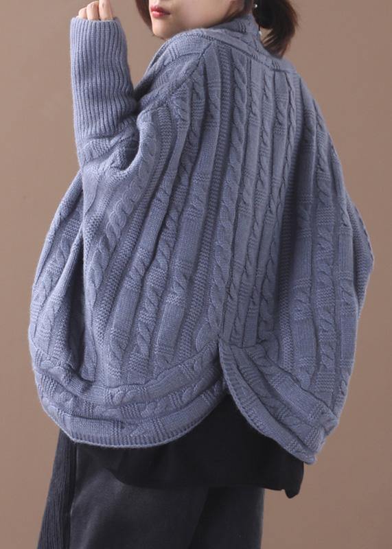 For Work Blue Knit Cardigans Fall Winter Asymmetric Knitwear