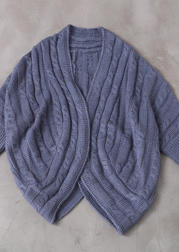For Work Blue Knit Cardigans Fall Winter Asymmetric Knitwear