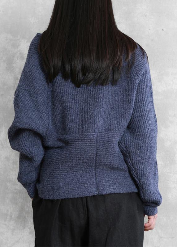 For Work Blue Knitted Clothes Knit Sweat Tops V Neck Batwing Sleeve