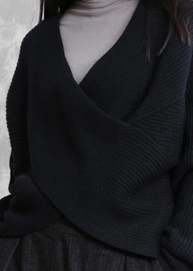 For Work Blue Knitted Clothes Knit Sweat Tops V Neck Batwing Sleeve