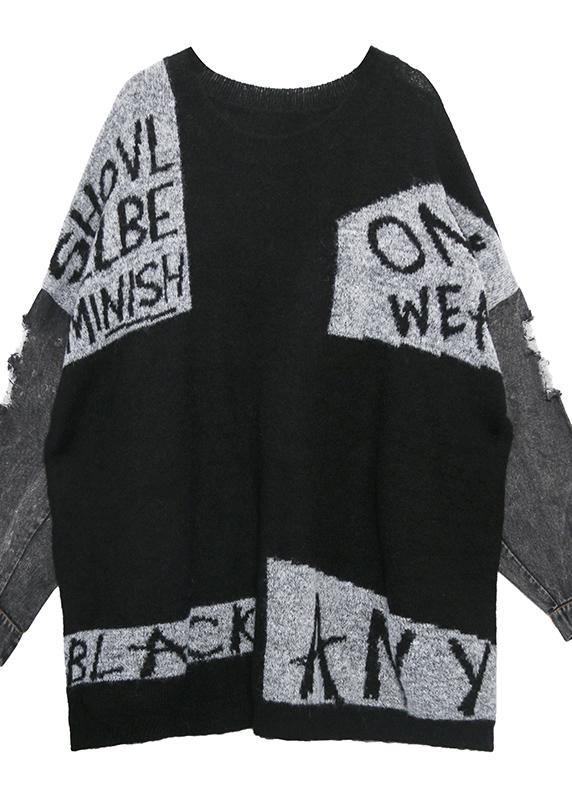 For Work Gray Chocolate Patchwork Knitted Clothes O Neck Hole Knitwear