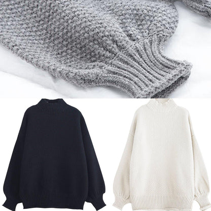 For Work Gray Knitwear Clothing High Neck Lantern Sleeve Knitted T Shirt