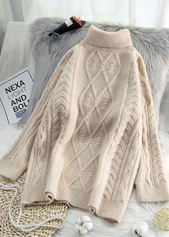 For Work High Neck Beige Knitwear Spring Knitted Pullover