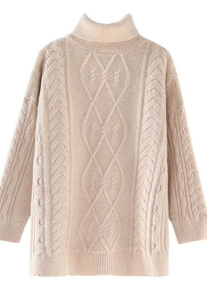 For Work High Neck Beige Knitwear Spring Knitted Pullover