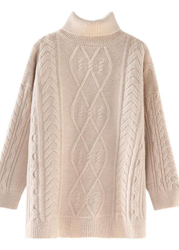 For Work High Neck Beige Knitwear Spring Knitted Pullover