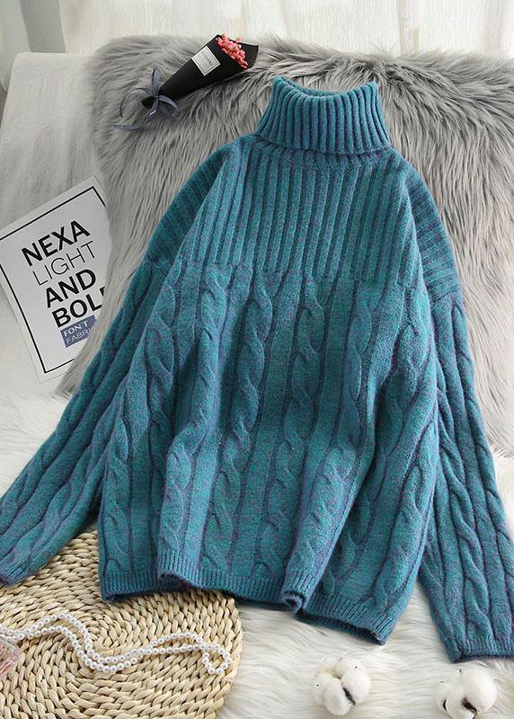 For Work High Neck Green Knitwear Wild Blouse