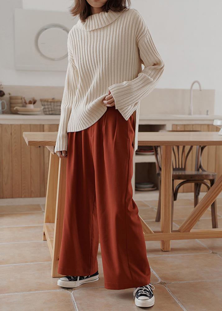 For Work High Neck White Sweaters Winter Knitted Top