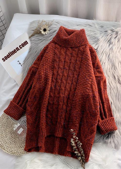 For Work Navy Clothes Asymmetric Hem Oversized High Neck Knit Tops