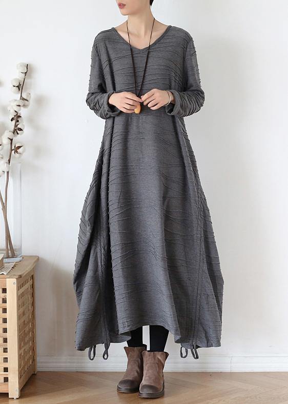 For Work O Neck Asymmetric Sweater Dress Outfit Gray Funny Knitted Fall