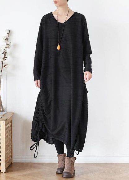 For Work O Neck Asymmetric Sweater Dress Outfit Gray Funny Knitted Fall