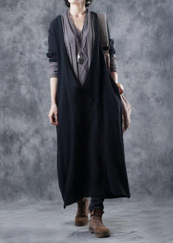 For Work Patchwork Sweater V Neck Outfits Largo Black Diy Knit Dress
