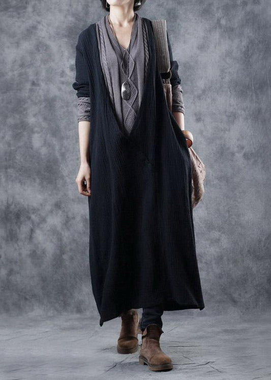 For Work Patchwork Sweater V Neck Outfits Largo Black Diy Knit Dress