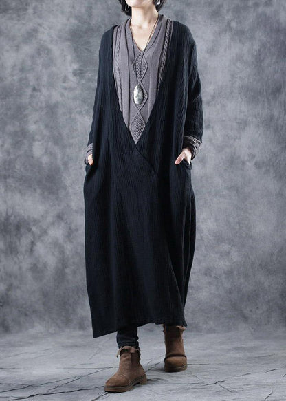 For Work Patchwork Sweater V Neck Outfits Largo Black Diy Knit Dress