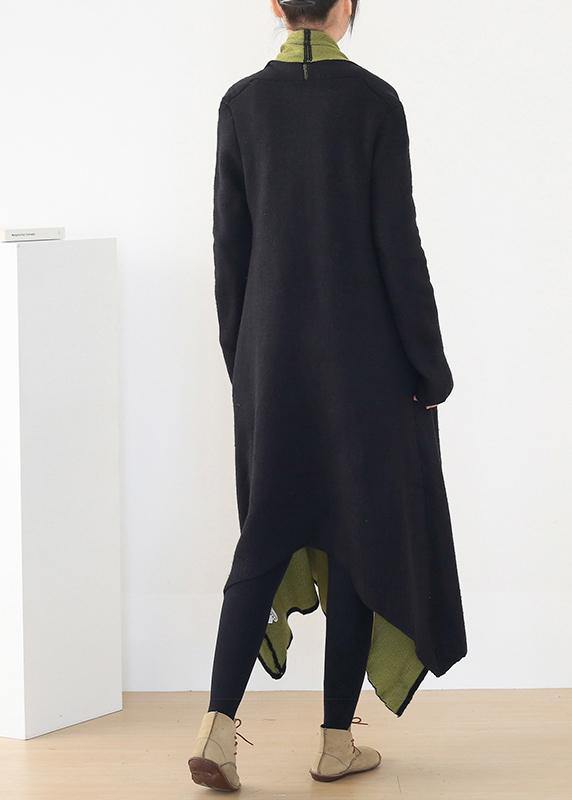 For Work Patchwork Knit Coats Loose Fitting V Neck Wild Knit Outwear