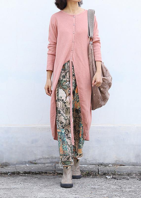 For Work Pink Knitted Cardigans Clothing O Neck Sweaters Asymmetric