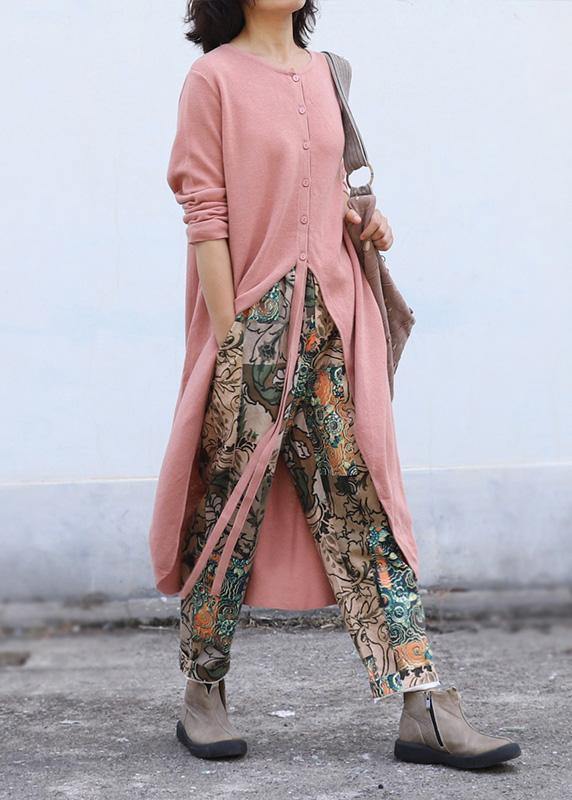 For Work Pink Knitted Cardigans Clothing O Neck Sweaters Asymmetric