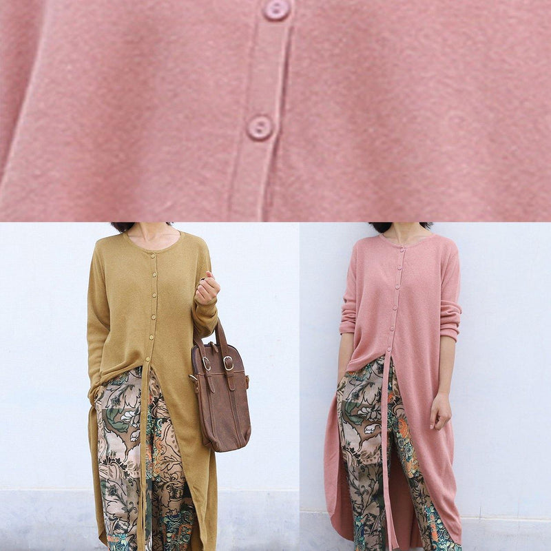 For Work Pink Knitted Cardigans Clothing O Neck Sweaters Asymmetric