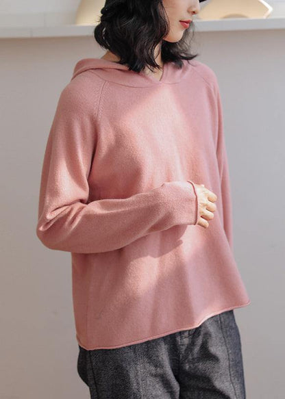 For Work Pink Knitted Top Hooded Baggy Knitwear