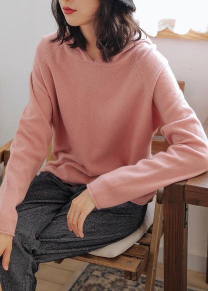 For Work Pink Knitted Top Hooded Baggy Knitwear