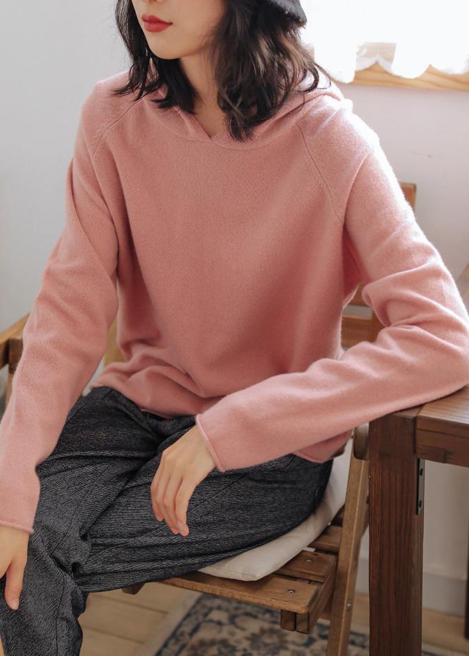 For Work Pink Knitted Top Hooded Baggy Knitwear