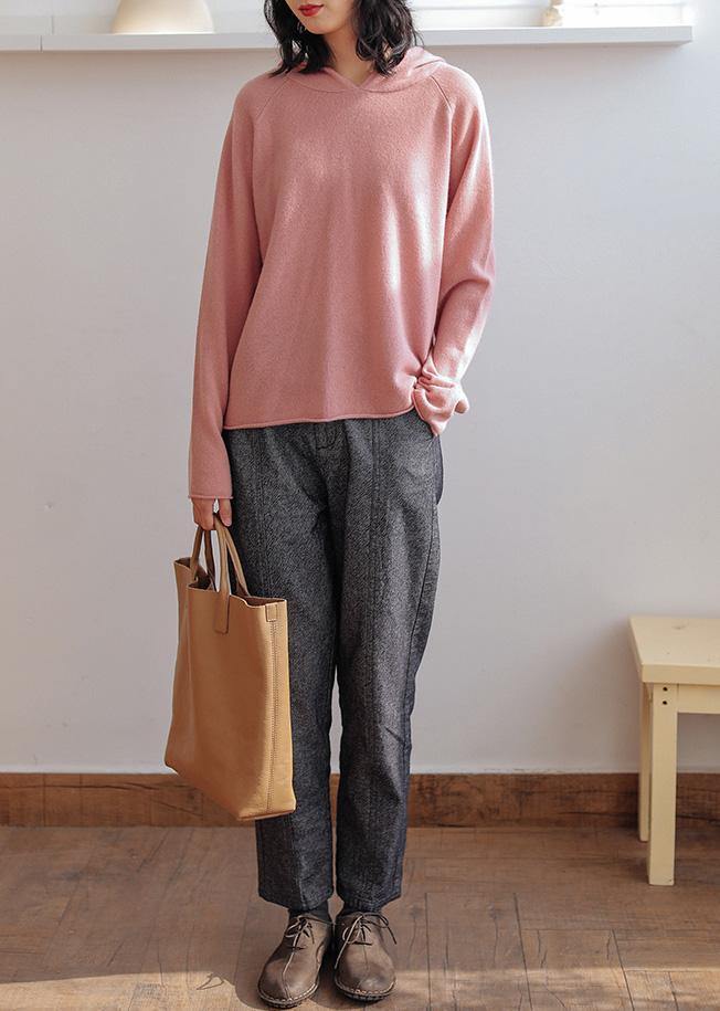 For Work Pink Knitted Top Hooded Baggy Knitwear