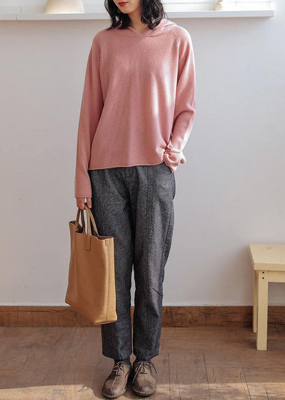 For Work Pink Knitted Top Hooded Baggy Knitwear