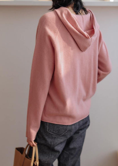 For Work Pink Knitted Top Hooded Baggy Knitwear