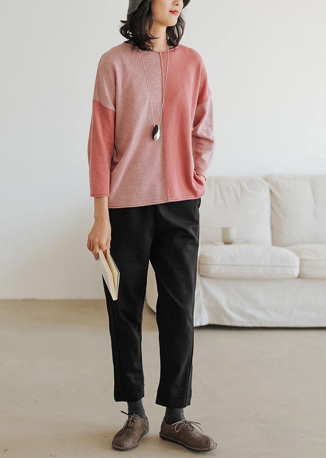 For Work Pink Tops O Neck Clothing Fall Sweaters
