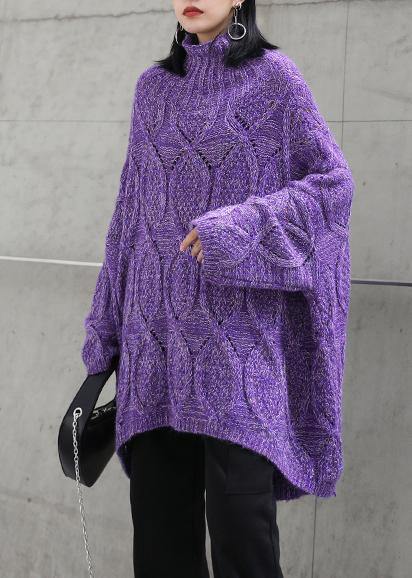 For Work Purple Clothes for High Neck Low High Design Oversize Knitwear