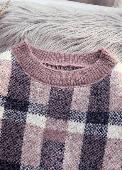 For Work Purple Knitted Clothes Warm Oversized Plaid Knitwear