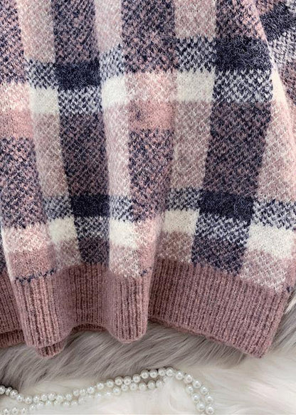 For Work Purple Knitted Clothes Warm Oversized Plaid Knitwear