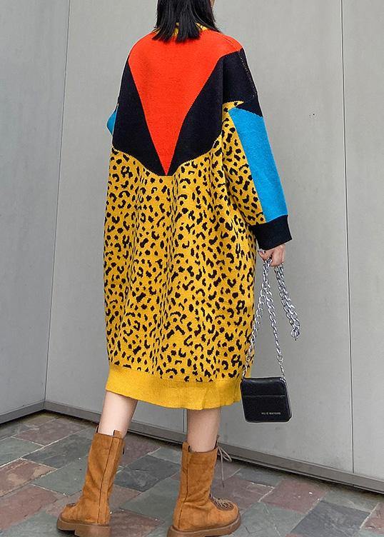 For Work Yellow Sweater Dresses Design Patchwork Hipster Spring Knit Dress