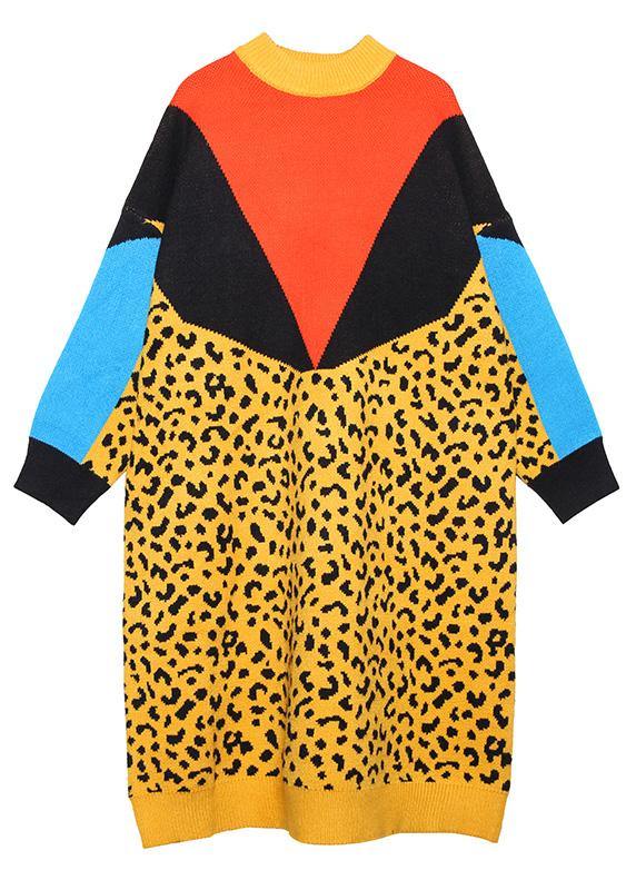 For Work Yellow Sweater Dresses Design Patchwork Hipster Spring Knit Dress
