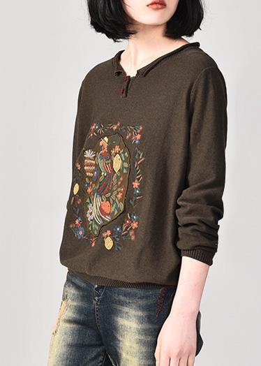 For Army Khaki Knitted Jackets Loose Fitting Prints V Neck Knitted Sweater Autumn