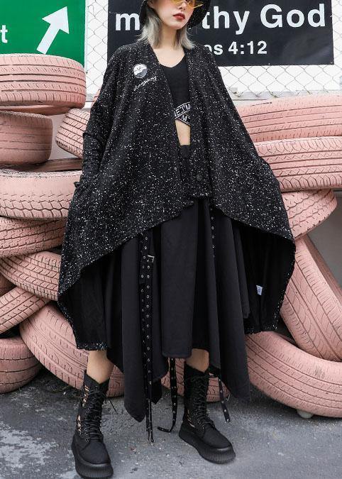 For Fall Blended Outwear Black Asymmetric Cardigan