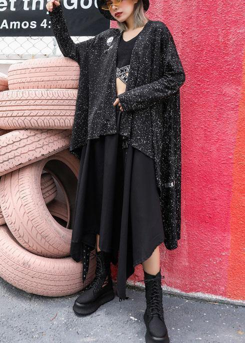 For Fall Blended Outwear Black Asymmetric Cardigan