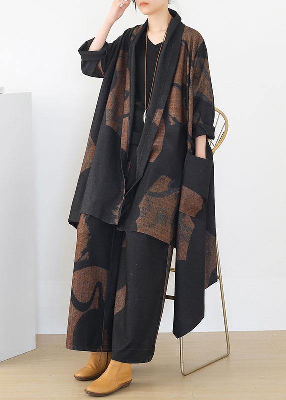 French Apricot Black Pockets Asymmetrical Design Fall Two Pieces Set Long Sleeve