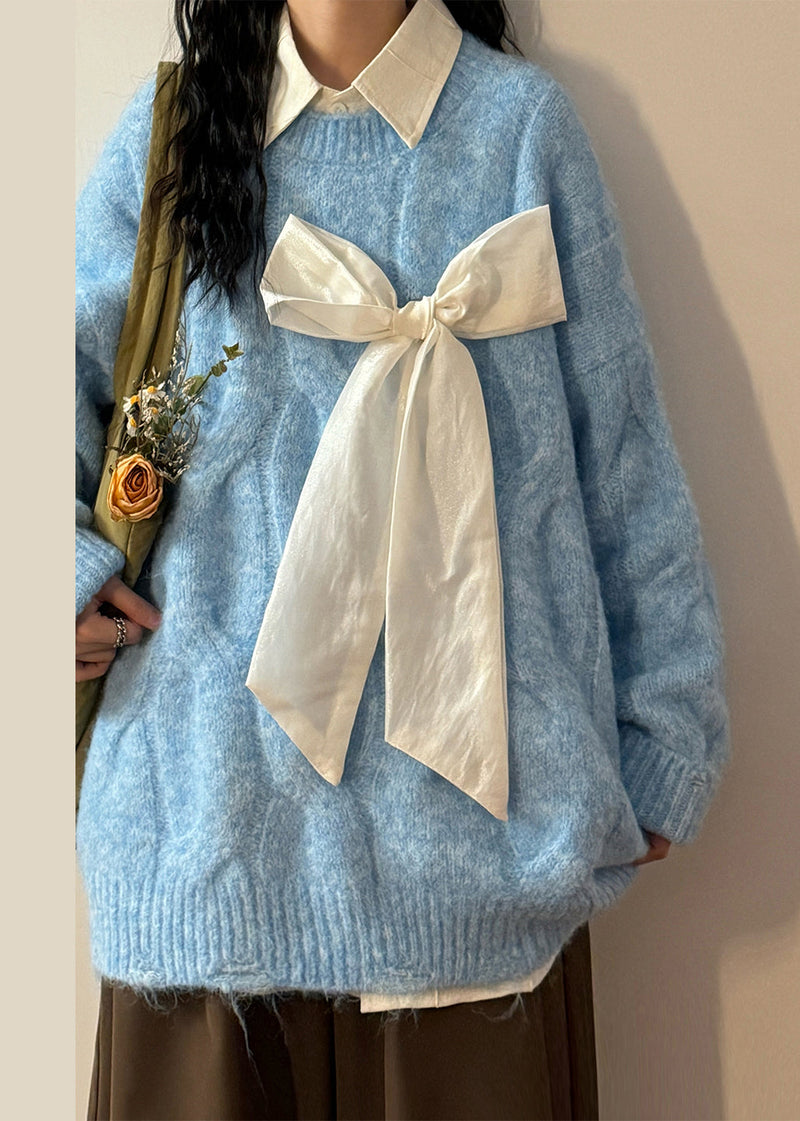 French Apricot Bow Hole Cozy Knit Sweaters Spring