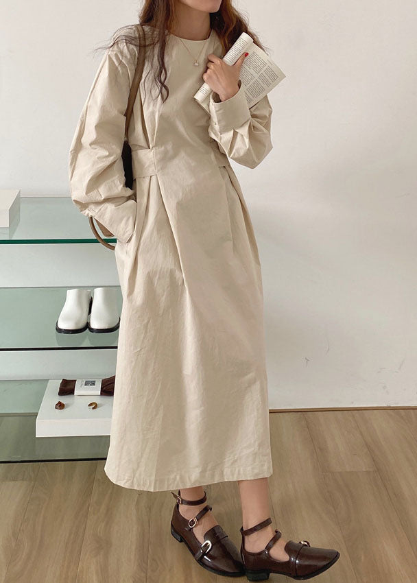 French Apricot Cinched Side Open Cotton Dresses Winter