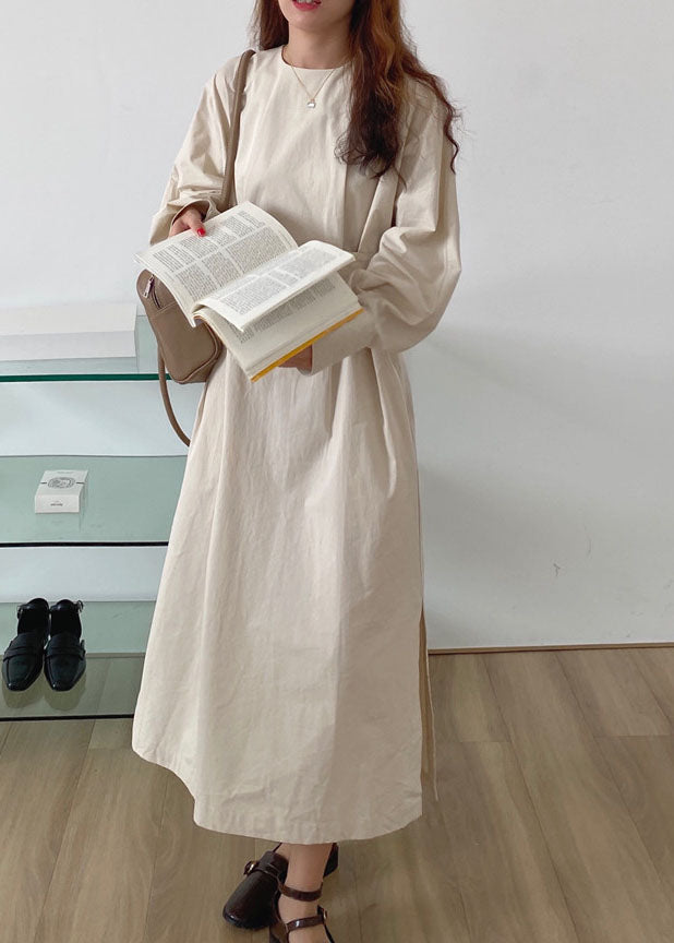 French Apricot Cinched Side Open Cotton Dresses Winter