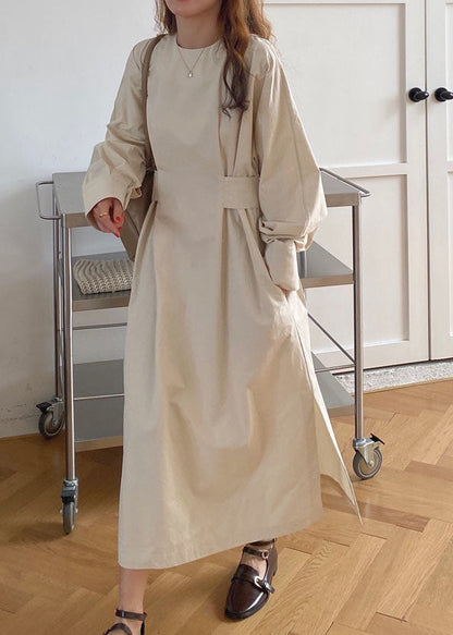 French Apricot Cinched Side Open Cotton Dresses Winter
