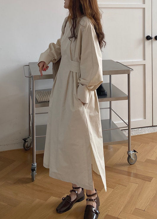 French Apricot Cinched Side Open Cotton Dresses Winter