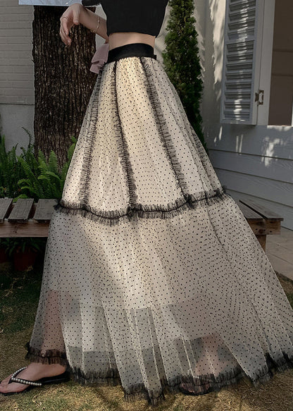 French Apricot Dot Ruffled Patchwork Tulle a Line Skirts Summer