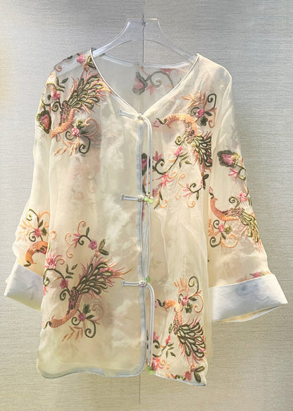 French Apricot Embroideried Button Patchwork Thin Tulle Tops Fall
