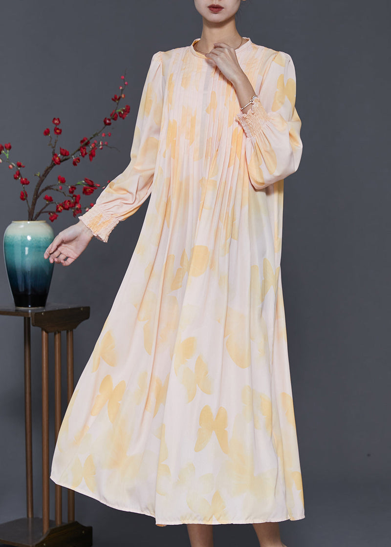 French Apricot Wrinkled Chiffon Dresses Spring
