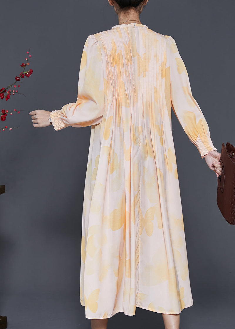 French Apricot Wrinkled Chiffon Dresses Spring